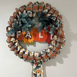 Plaid Fall Wreath with Leaf Accents